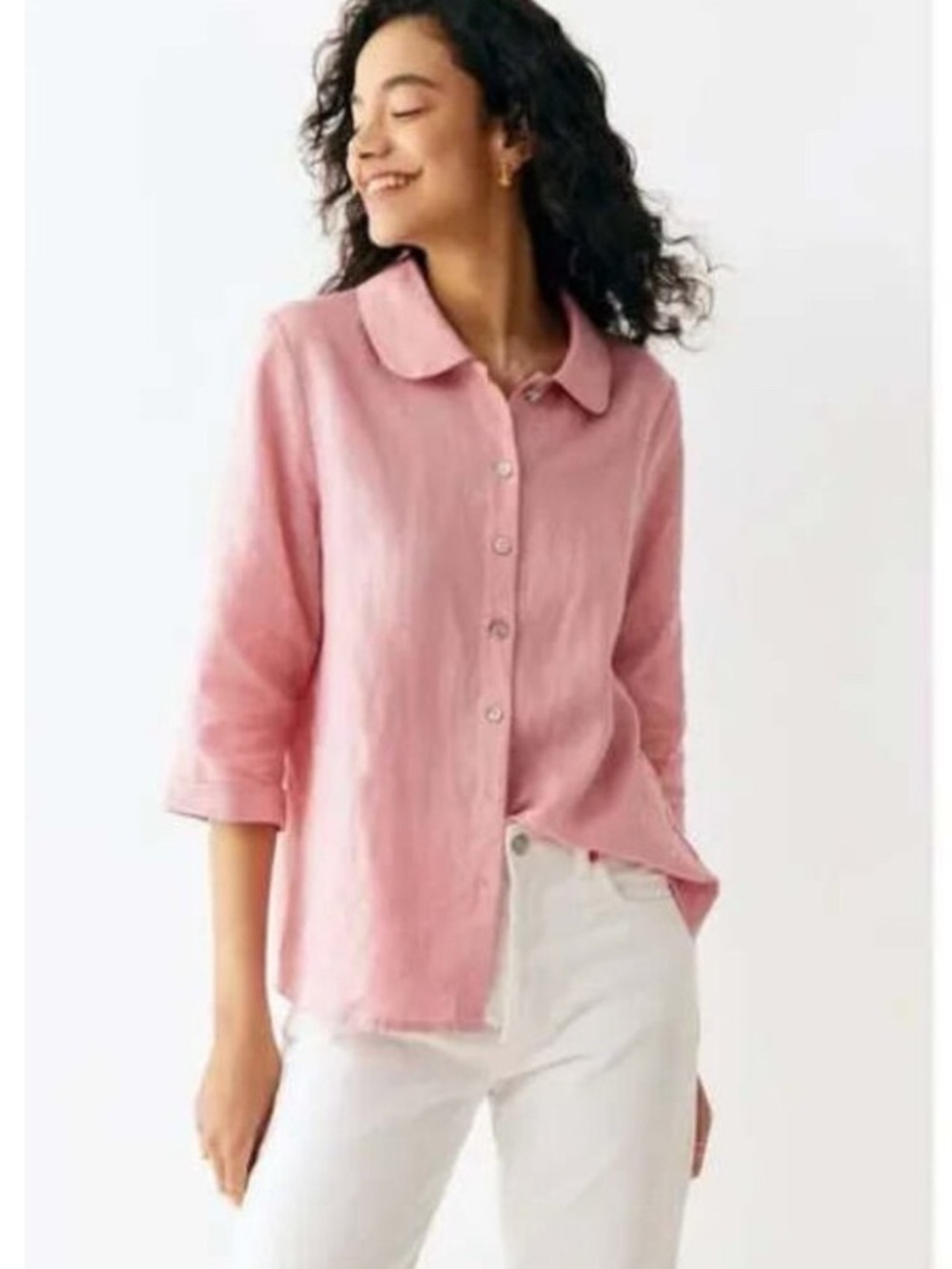 GRAE COVE Women’s Small Pink Button Down 3/4 Sleeves Peter Pan Collar